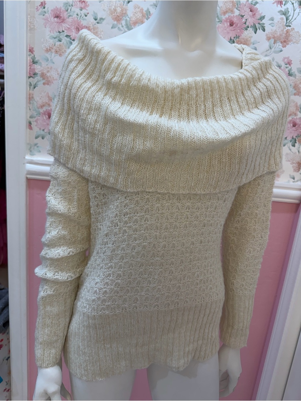 Apt. 9 Cream Off-Shoulder Cowl Knit Sweater